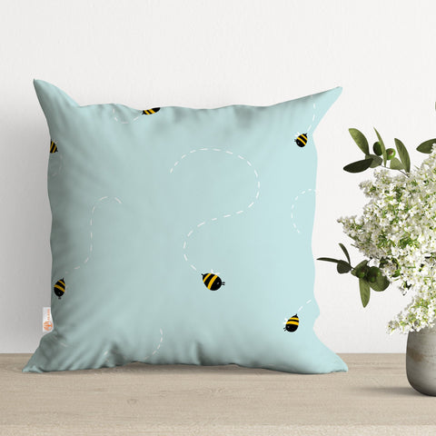 Bee Pillow Cover|Happy Bee Cushion Case|Honeycomb Pillowcase|Decorative Pillowtop|Kids Bedding Decor|Outdoor Cushion Case|Sofa Throw Pillow