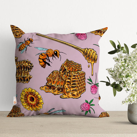 Honey Bee Pillow Cover|Honeycomb Pillowcase|Bee Cushion Case|Decorative Pillowtop|Animal Home Decor|Outdoor Cushion Case|Sofa Throw Pillow