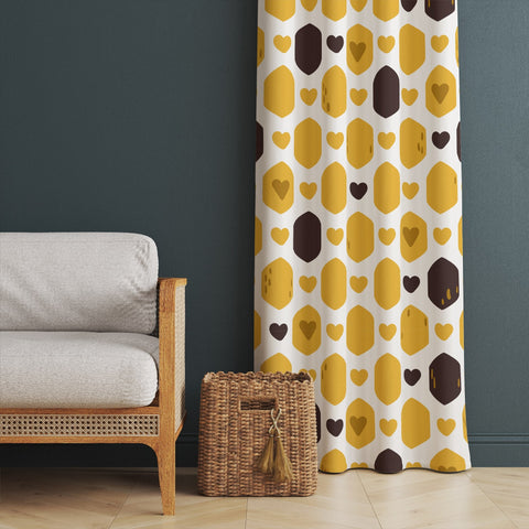 Bee Print Curtain|Honeycomb Curtain|Honey Window Decor|Bee Themed Thermal Insulated Window Treatment|Decorative Living Room Curtain Gift