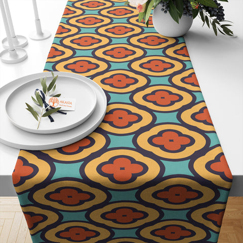 Mid Century Table Runner|Abstract Geometric Tablecloth|Boho Print Modern Home Decor|60&