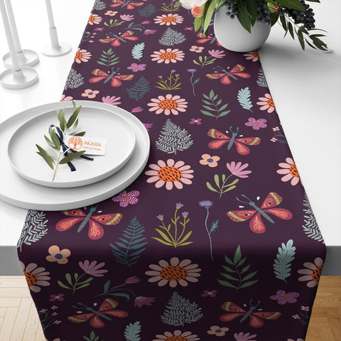 Floral Table Runner|Floral Butterfly Table Decor|Summer Tablecloth|Farmhouse Style Flower Print Tabletop|Stylish Tablecloth|Realtor Gift