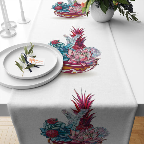 Cactus Table Runner|Farmhouse Colorful Succulent Tablecloth|Plant Print Tabletop|Floral Cactus Kitchen Decor|Housewarming Rectangle Runner