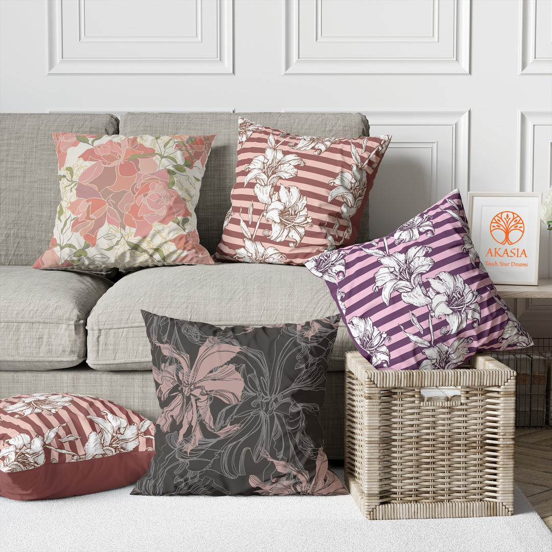 Floral Pillow Cover|Summer Trend Cushion Case|Pale Color Flower Home Decor|Heartwarming Floral Striped Cushion Case|Spring Throw Pillowcase