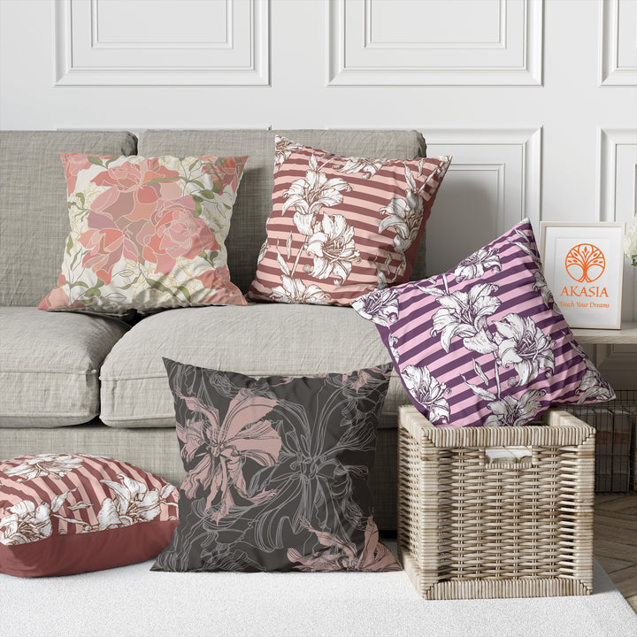 Floral Pillow Cover|Summer Trend Cushion Case|Pale Color Flower Home Decor|Heartwarming Floral Striped Cushion Case|Spring Throw Pillowcase