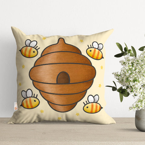 Cute Bee Pillow Cover|Bee Cushion Case|Beehive Pillowcase|Decorative Pillowtop|Boho Bedding Decor|Outdoor Cushion Case|Kid Throw Pillow