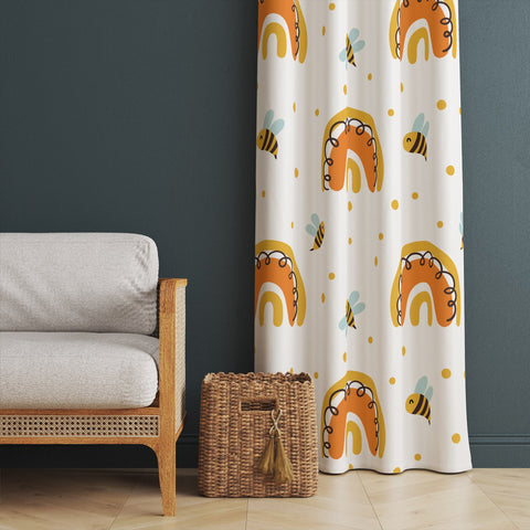 Bee Print Curtain|Honeycomb Curtain|Honey Window Decor|Bee Themed Thermal Insulated Window Treatment|Decorative Living Room Curtain Gift