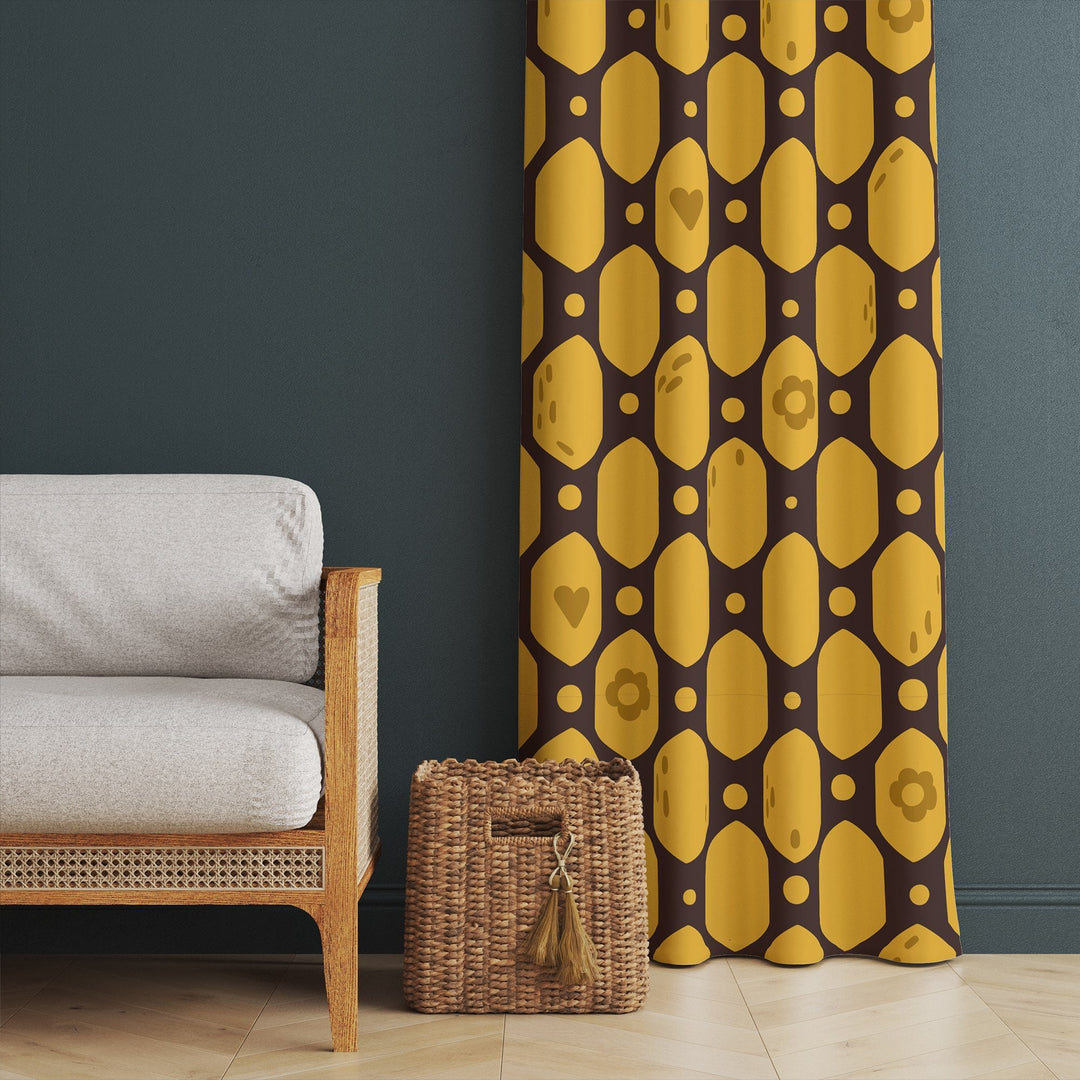 Bee Print Curtain|Honeycomb Curtain|Honey Window Decor|Bee Themed Thermal Insulated Window Treatment|Decorative Living Room Curtain Gift