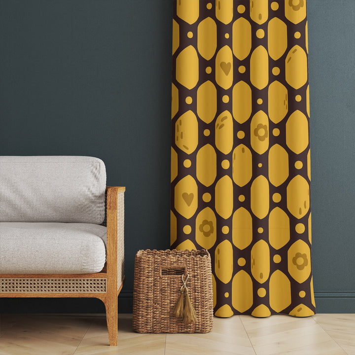 Bee Print Curtain|Honeycomb Curtain|Honey Window Decor|Bee Themed Thermal Insulated Window Treatment|Decorative Living Room Curtain Gift
