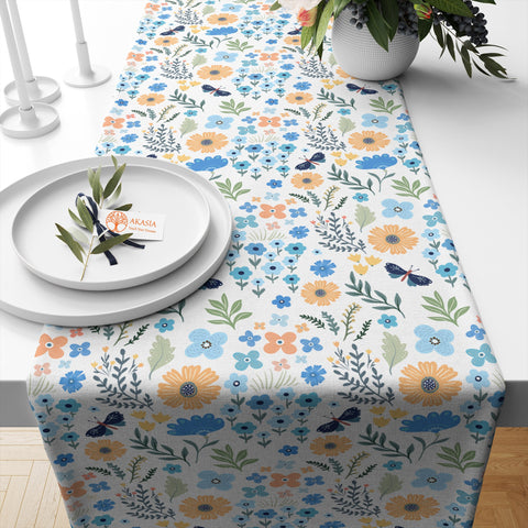 Floral Table Runner|Floral Butterfly Table Decor|Summer Tablecloth|Farmhouse Style Flower Print Tabletop|Stylish Tablecloth|Realtor Gift