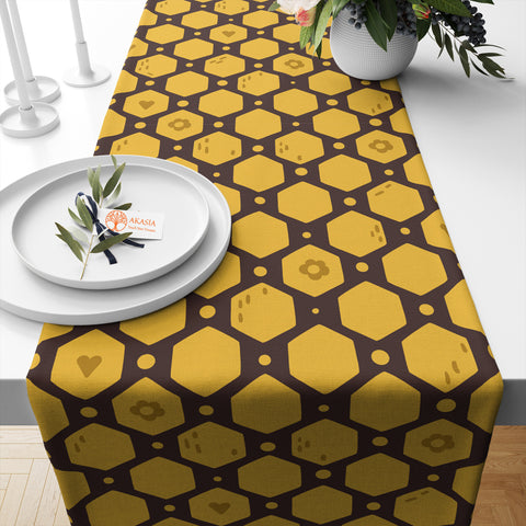 Bee Table Runner|Honeycomb Runner|Farmhouse Bee Print Tabletop|Decorative Stylish Tablecloth|Summer Table Runner|Housewarming Table Decor