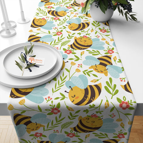 Bee Table Runner|Honeycomb Runner|Farmhouse Bee Print Tabletop|Decorative Stylish Tablecloth|Summer Table Runner|Housewarming Table Decor