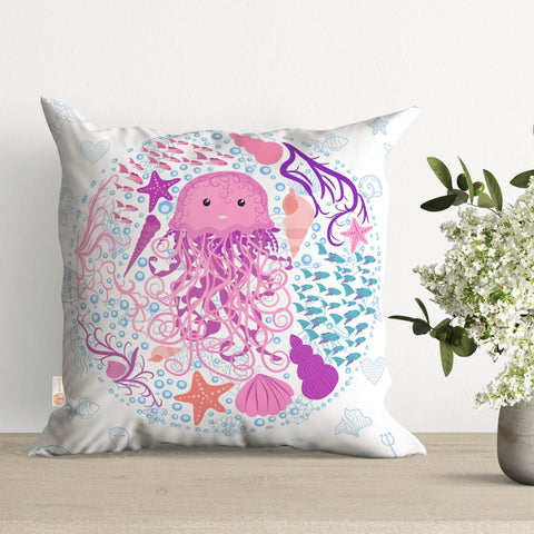 Beach House Pillow Case|Crab and Octopus Print Nautical Pillowcase|Anchor and Seashell Print Cushion Cover|Coastal Throw Pillow Top