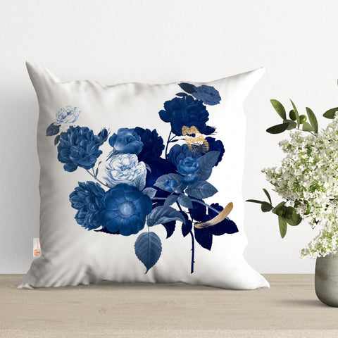 Blue Floral Pillow Cover|Summer Cushion|Decorative Pillowtop|Boho Bedding Decor|Cozy Pillowcase|Outdoor Cushion Case|Flower Print Pillow