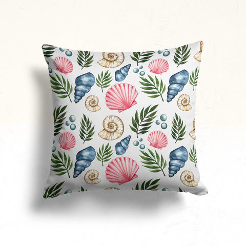 Beach House Throw Pillow Case|Sea Turtle Print Nautical Cushion|Seashell Pillowcase|Oyster Pillowtop|Summer Cushion|Coastal Pillow Cover