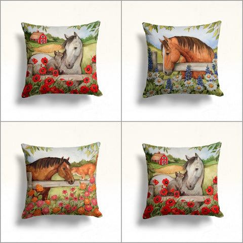 Horse Throw Pillow Case|Floral Animal Cushion|Decorative Cushion Case|Housewarming Decor|Farmhouse Outdoor Pillow Cover|Porch Cushion Case