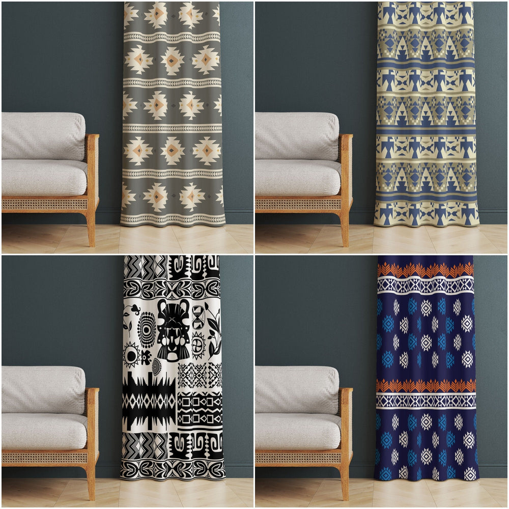 Southwestern Aztec Print Curtain|Rug Design Living Room Curtain|Rustic Authentic Window Decor|Thermal Insulated Ethnic Panel Window Curtain