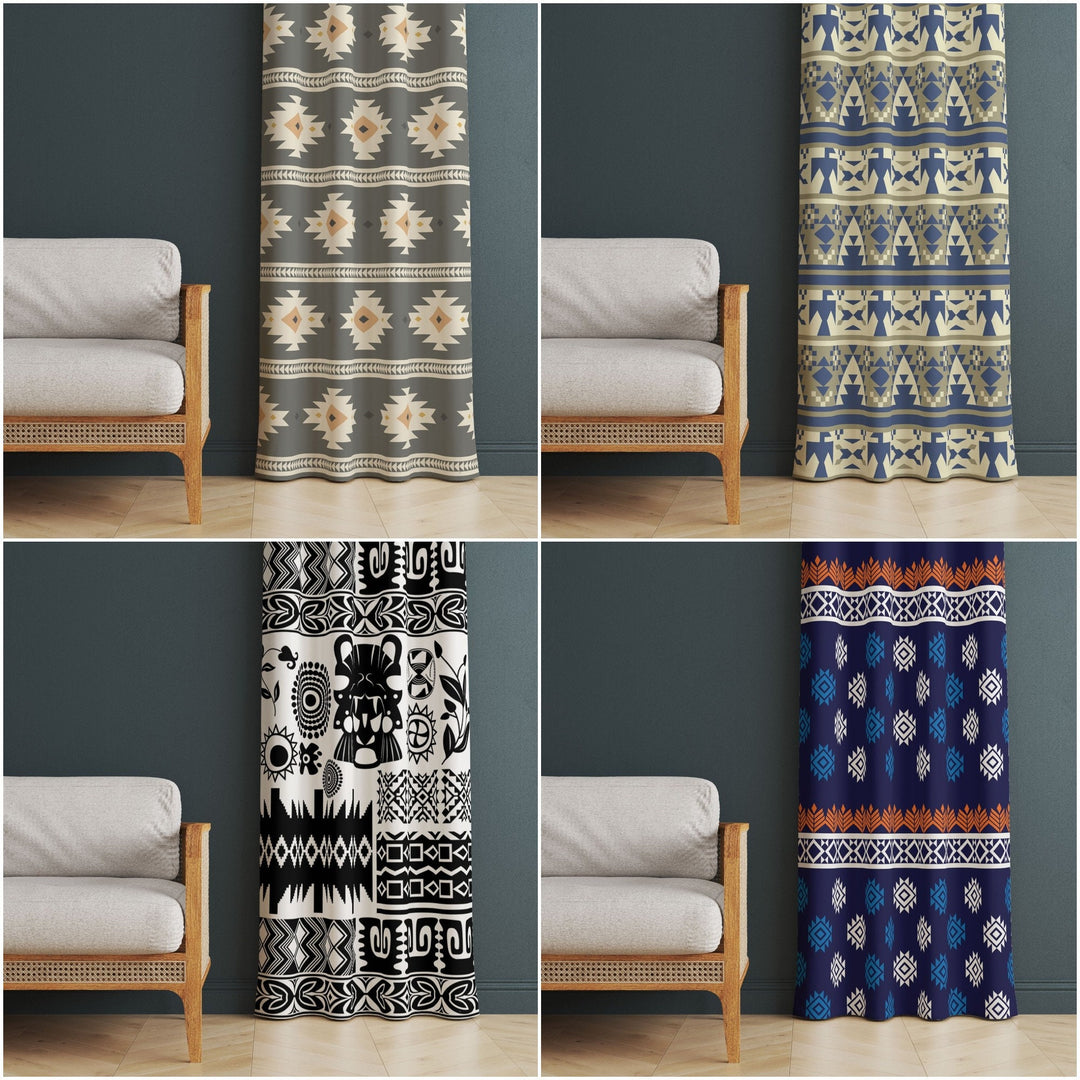 Southwestern Aztec Print Curtain|Rug Design Living Room Curtain|Rustic Authentic Window Decor|Thermal Insulated Ethnic Panel Window Curtain