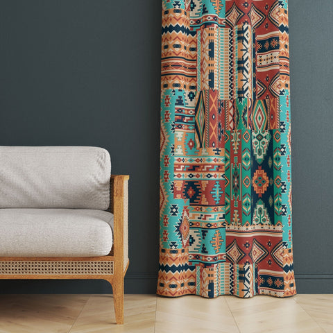 Southwest Aztec Print Curtain|Rug Design Living Room Curtain|Rustic Authentic Window Decor|Thermal Insulated Ethnic Panel Window Curtain