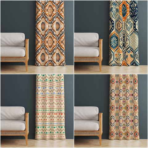 Ethnic Style Curtain|Thermal Insulated Terracotta Panel Window Curtain|Rug Design Living Room Curtain|Geometric Authentic Window Decor