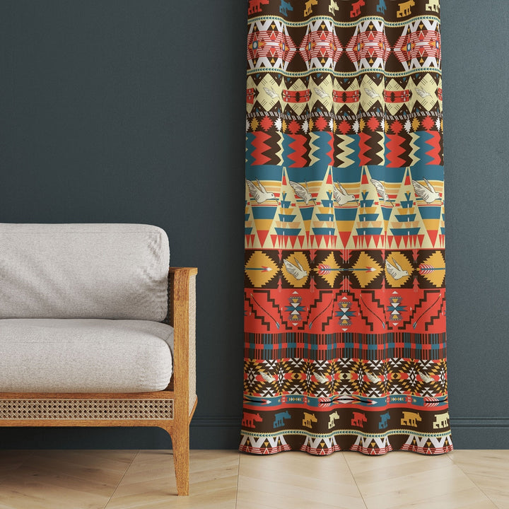 Ethnic Tribal Curtain|Thermal Insulated Decorative Panel Window Curtain|Farmhouse Living Room Curtain|Geometric Authentic Window Decor