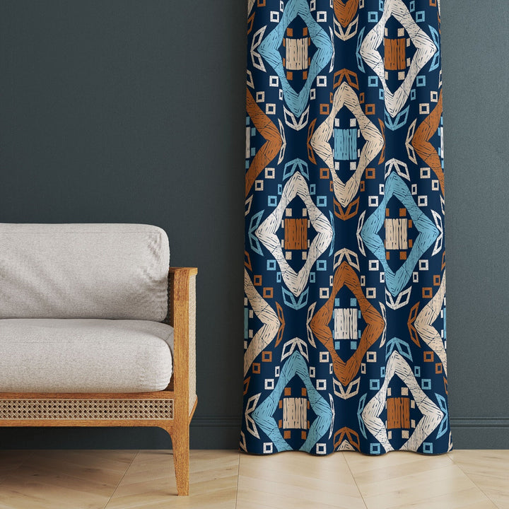 Ethnic Tribal Curtain|Thermal Insulated Decorative Panel Window Curtain|Farmhouse Living Room Curtain|Geometric Authentic Window Decor