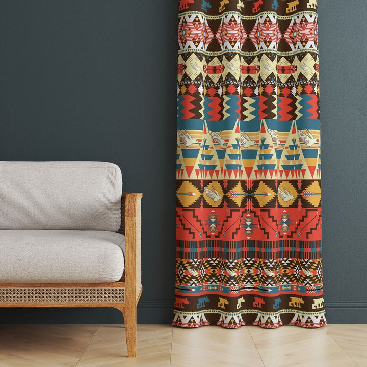 Ethnic Tribal Curtain|Thermal Insulated Decorative Panel Window Curtain|Farmhouse Living Room Curtain|Geometric Authentic Window Decor