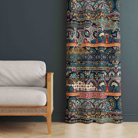 Ethnic Boho Curtain|Farmhouse Living Room Curtain|Thermal Insulated Decorative Panel Window Curtain|Abstract Authentic Window Decor