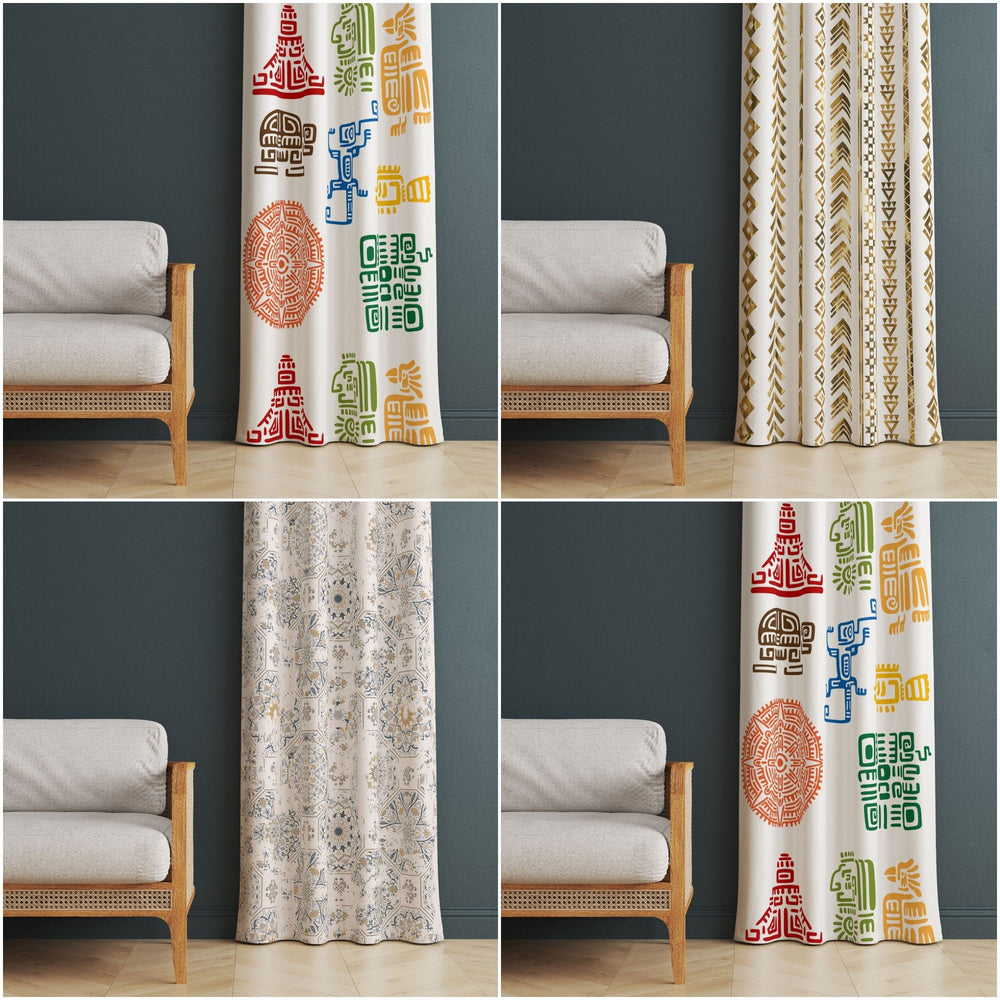 Ethnic Abstract Curtain|Farmhouse Living Room Curtain|Thermal Insulated Decorative Panel Window Curtain|Rustic Authentic Window Decor