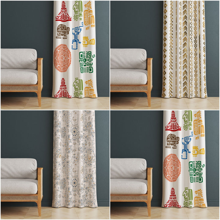 Ethnic Abstract Curtain|Farmhouse Living Room Curtain|Thermal Insulated Decorative Panel Window Curtain|Rustic Authentic Window Decor