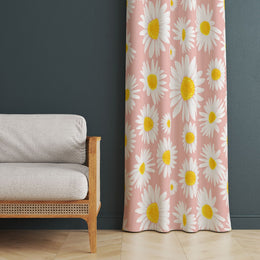 Daisy Print Curtain|Thermal Insulated Floral Window Treatment|Flower Painting Home Decor|Daisy Window Decor|Decorative Living Room Curtain