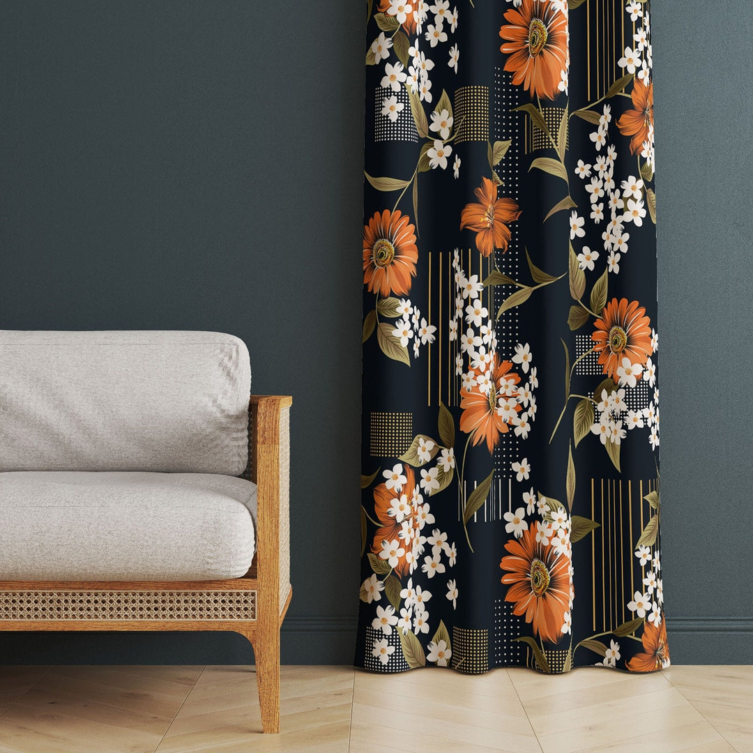 Flower Print Curtain|Thermal Insulated Floral Window Treatment|Flower Painting Home Decor|Floral Window Decor|Decorative Living Room Curtain