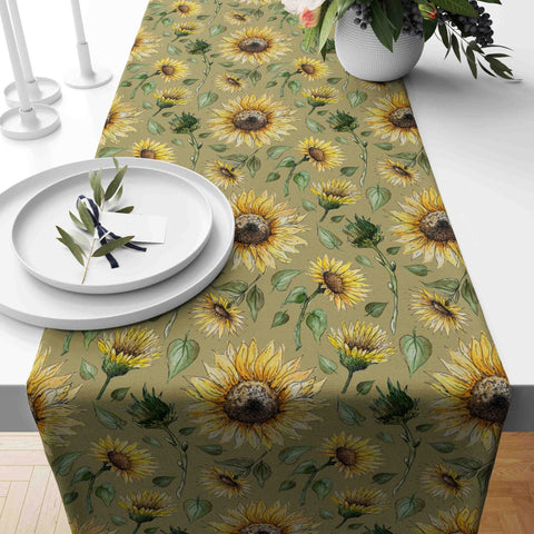 Sunflower Runner|Sunflower Tabletop|Floral Tablecloth|Farmhouse Runner|Sunflower Print Home Decor|Housewarming Style Summer Trend Tabletop