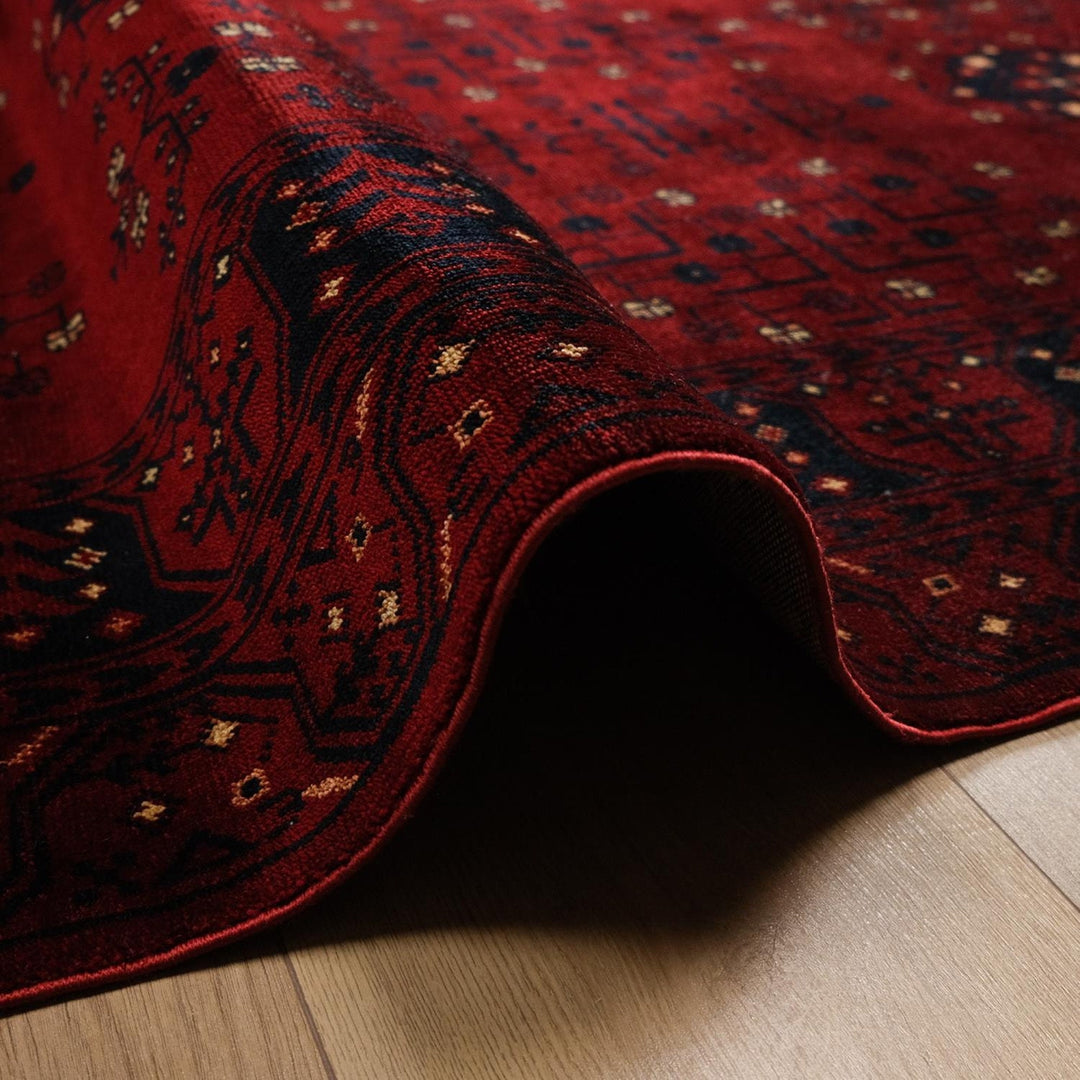 Ethnic Afghan Carpet|Authentic Farmhouse Multi-Purpose Carpet|Machine-Washable Area Rug|Oriental Style Carpet|Red Color Living Room Carpet