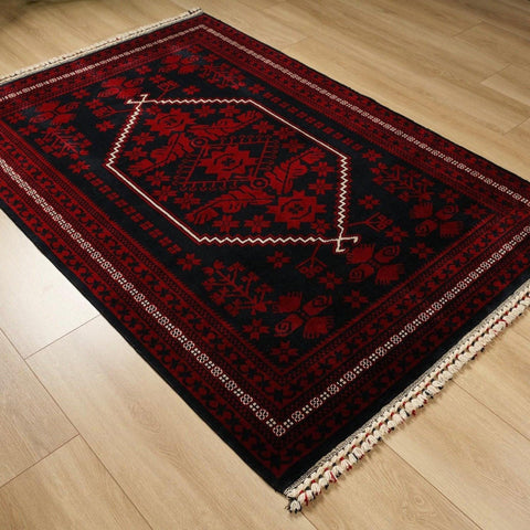 Ethnic Afghan Rug|Oriental Style Carpet|Machine-Washable Area Rug|Authentic Farmhouse Multi-Purpose Carpet|Burgundy Non-Slip Living Room Rug