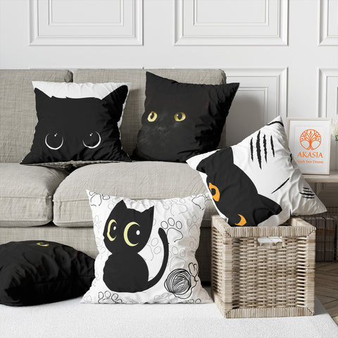 Black Cat Cushion Case|Animal Cushion|Kitten Pillowtop|Boho Sofa Decor|Gift For Woman|Outdoor Pillow Case|Boho Home Decor|Sofa Pillow Case