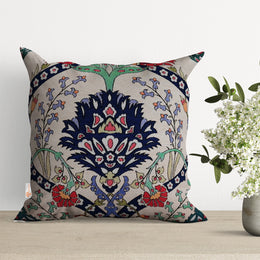Turkish Tulip Tile Pattern Pillow Cover|Gobelin Tapestry Pillowcase|Woven Ethnic Throw Pillow Top|Handmade Authentic Porch Cushion Case Gift