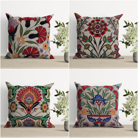 Turkish Tulip Tile Pattern Pillowcase|Gobelin Tapestry Pillowcase|Woven Ethnic Throw Pillow Cover|Handmade and Authentic Porch Cushion Case