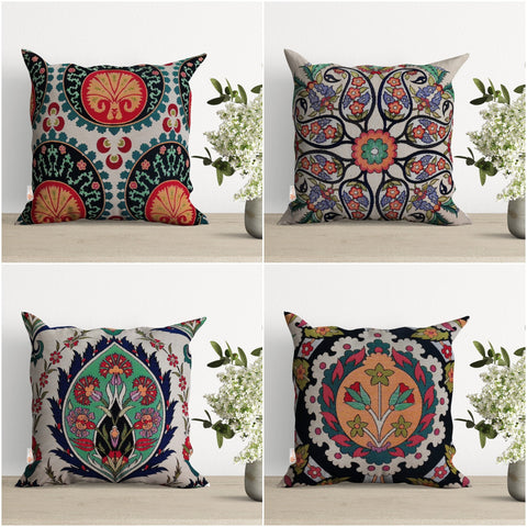 Tile Pattern Pillow Covers|Decorative Rug Design Pillow Case|Housewarming Tapestry Throw Pillow Cover|Handmade Pillow|Outdoor Colorful Case