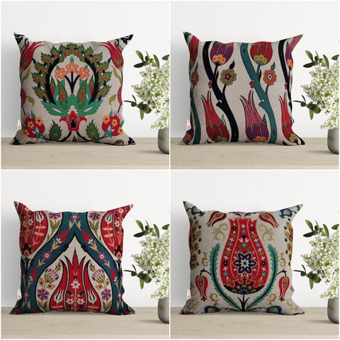 Turkish Tulip Tile Pattern Pillow Cover|Gobelin Tapestry Pillow Top|Woven Ethnic Throw Pillow Case|Handmade Rug Design Kilim Cushion Case