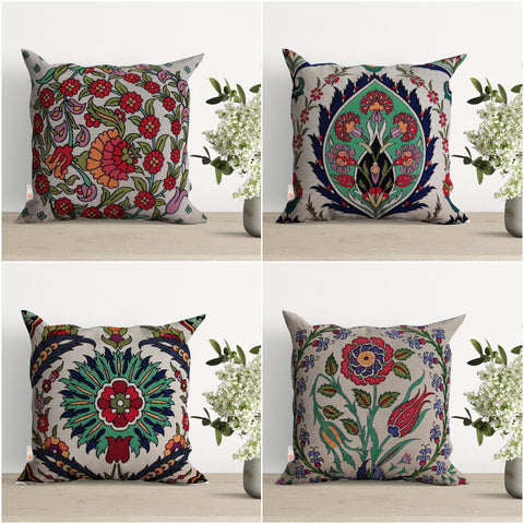 Tulip Tile Pattern Pillow Cover|Gobelin Tapestry Decorative Pillowcase|Authentic Throw Pillow Top|Woven Outdoor Turkish Kilim Cushion Case
