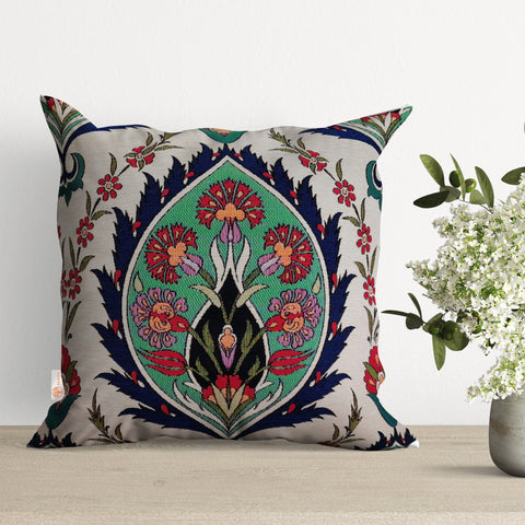 Tulip Tile Pattern Pillow Cover|Gobelin Tapestry Decorative Pillowcase|Authentic Throw Pillow Top|Woven Outdoor Turkish Kilim Cushion Case