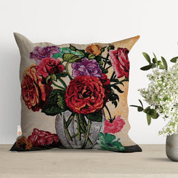 Floral Tapestry Pillow Covers|Rose Print Gobelin Throw Pillow Top|Housewarming Cushion with Flower|Woven Ethnic Design Outdoor Cushion Cover
