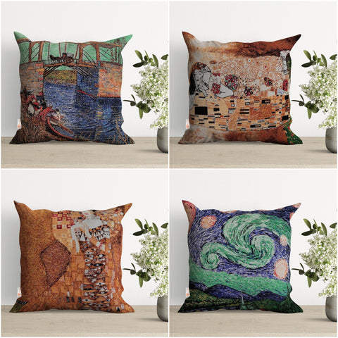Tapestry Pillow Cover|Van Gogh Langlois Bridge, Starry Night Pillowcase|Handmade Throw Pillow Top|Gobelin Rug Decor|Woven Ethnic Cushion