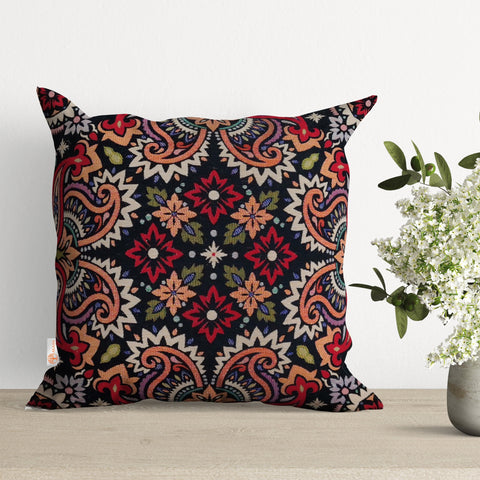 Tapestry Pillow Cover|Geometric Rug Design Pillowcase|Woven Ethnic Throw Pillow Top|Handmade Outdoor Pillow Cover|Colorful Gobelin Cushion
