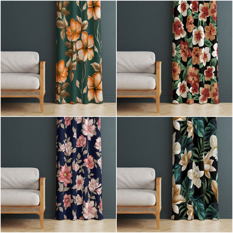 Flower Panel Curtain|Thermal Insulated Floral Window Treatment|Flower Painting Home Decor|Floral Window Decor|Cozy Living Room Curtain