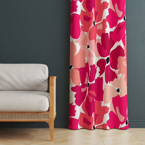 Pinky Floral Curtain|Thermal Insulated Floral Window Treatment|Flower Painting Home Decor|Floral Window Decor|Rustic Living Room Curtain
