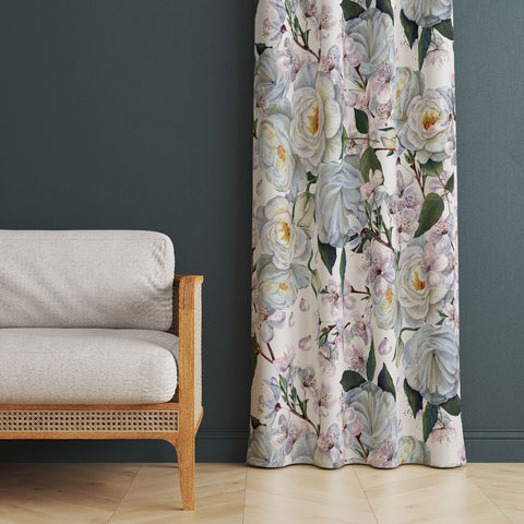 Decorative Floral Curtain|Thermal Insulated Floral Window Treatment|Flower Painting Home Decor|Floral Bird Decor|Rustic Living Room Curtain