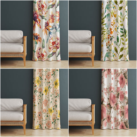 Floral Panel Curtain|Decorative Thermal Insulated Floral Window Treatment|Flower Painting Home Decor|Leaf Window Decor|Living Room Curtain