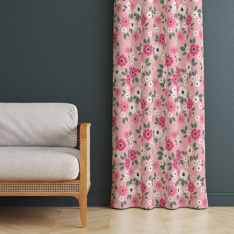 Flower Print Curtain|Thermal Insulated Floral Window Treatment|Flower Painting Home Decor|Pinky Window Decor|Cozy Living Room Curtain