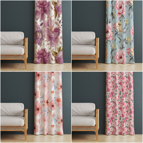 Flower Print Curtain|Thermal Insulated Floral Window Treatment|Flower Painting Home Decor|Pinky Window Decor|Cozy Living Room Curtain